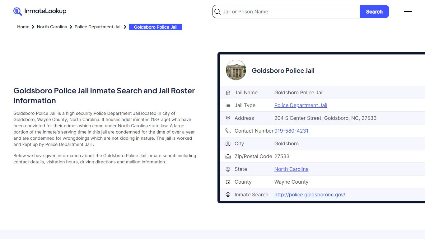 Goldsboro Police Jail Inmate Search, Jail Roster, Bookings, Arrests ...