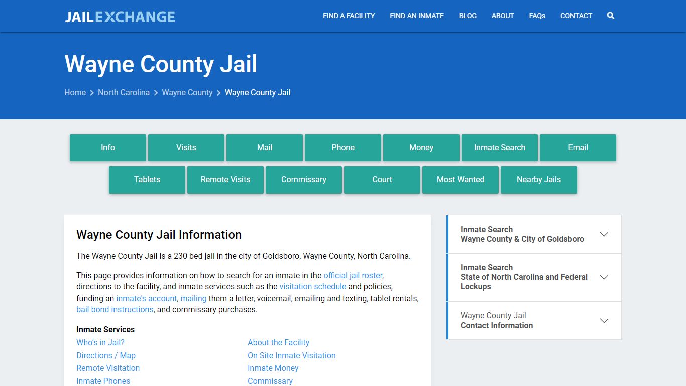 Wayne County Jail, NC Inmate Search, Information