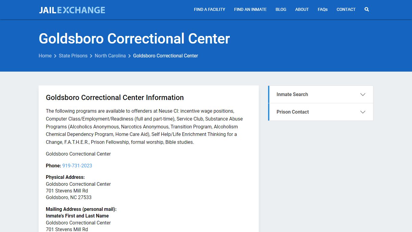 Goldsboro Correctional Center Inmate Search, NC - Jail Exchange